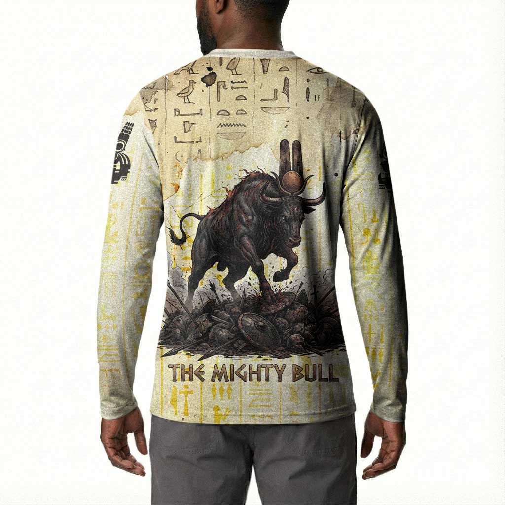 Montu Egyptian Button Sweatshirt War God Mighty Bull Symbol Ancient Power Hieroglyphic