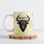 Montu Egyptian Ceramic Mug War God Mighty Bull Symbol Ancient Power Hieroglyphic