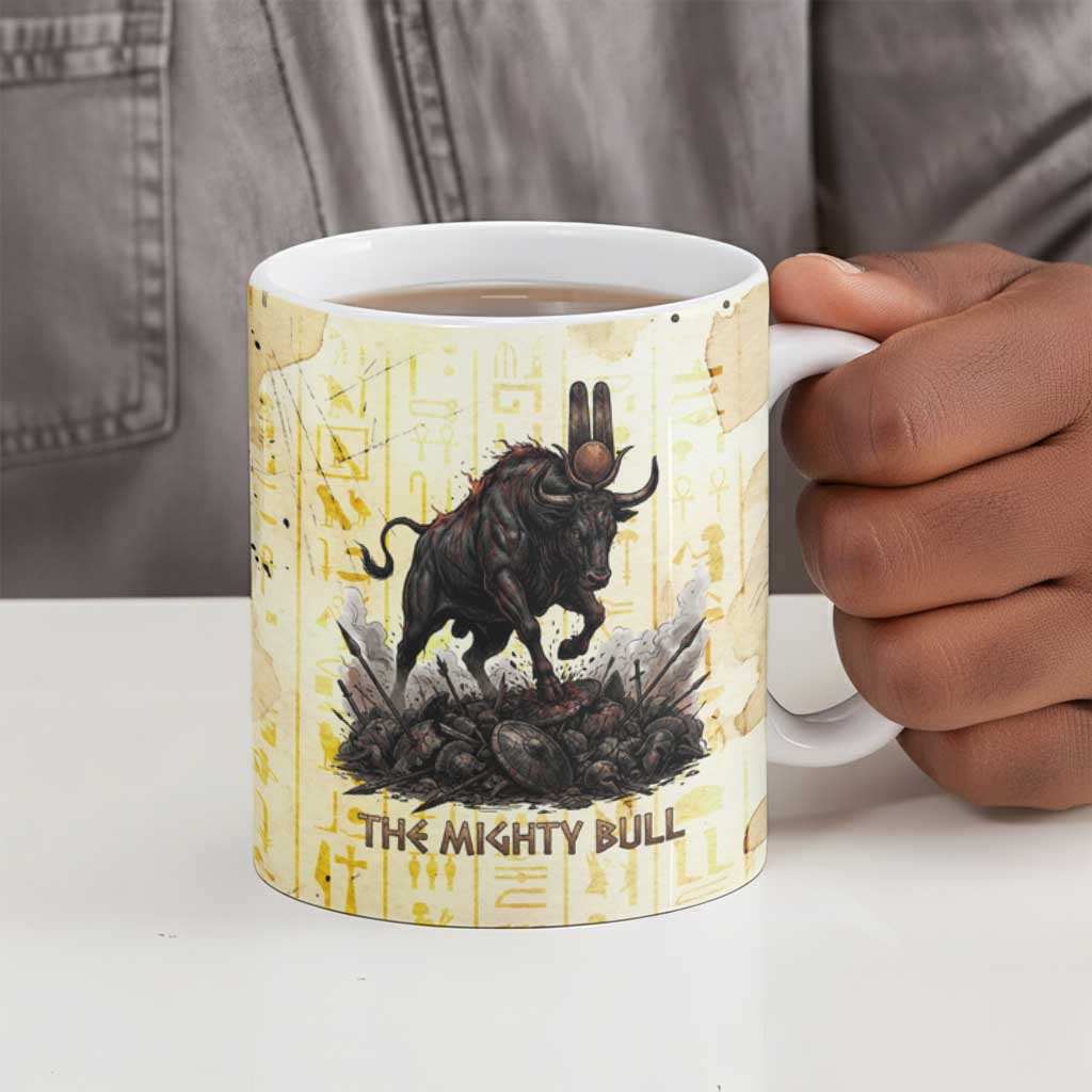 Montu Egyptian Ceramic Mug War God Mighty Bull Symbol Ancient Power Hieroglyphic