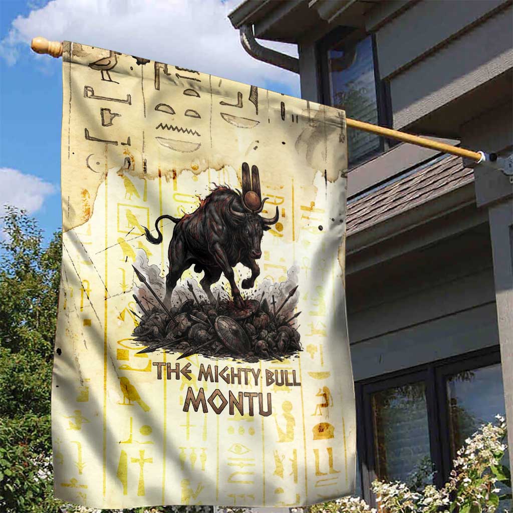 Montu Egyptian Garden Flag War God Mighty Bull Symbol Ancient Power Hieroglyphic