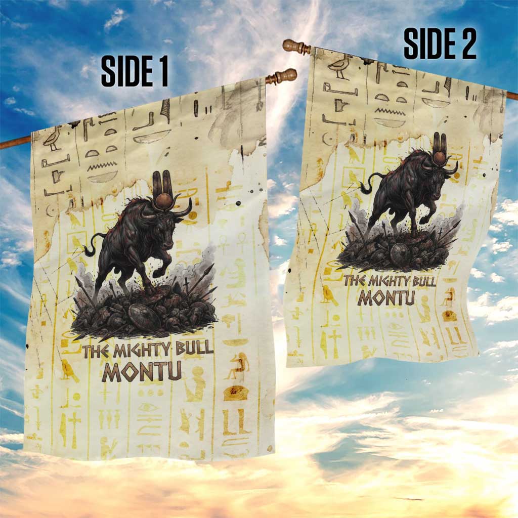 Montu Egyptian Garden Flag War God Mighty Bull Symbol Ancient Power Hieroglyphic