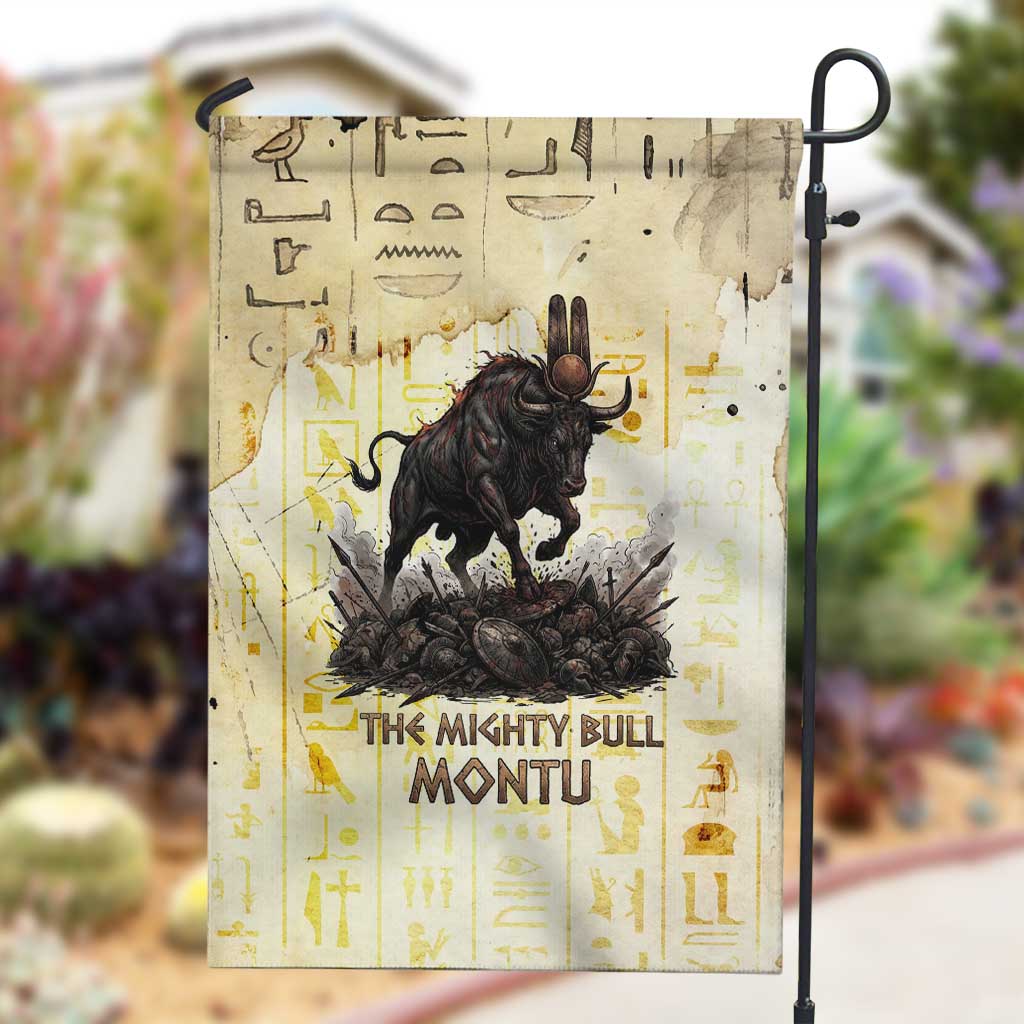Montu Egyptian Garden Flag War God Mighty Bull Symbol Ancient Power Hieroglyphic