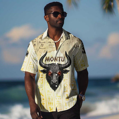 Montu Egyptian Hawaiian Shirt War God Mighty Bull Symbol Ancient Power Hieroglyphic