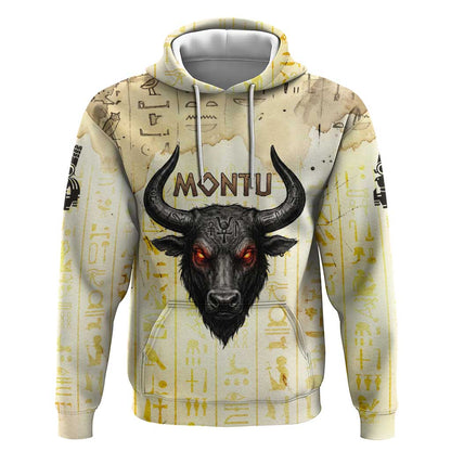 Montu Egyptian Hoodie War God Mighty Bull Symbol Ancient Power Hieroglyphic