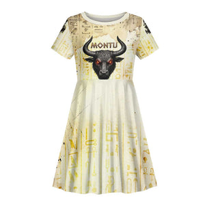 Montu Egyptian Kid Short Sleeve Dress War God Mighty Bull Symbol Ancient Power Hieroglyphic