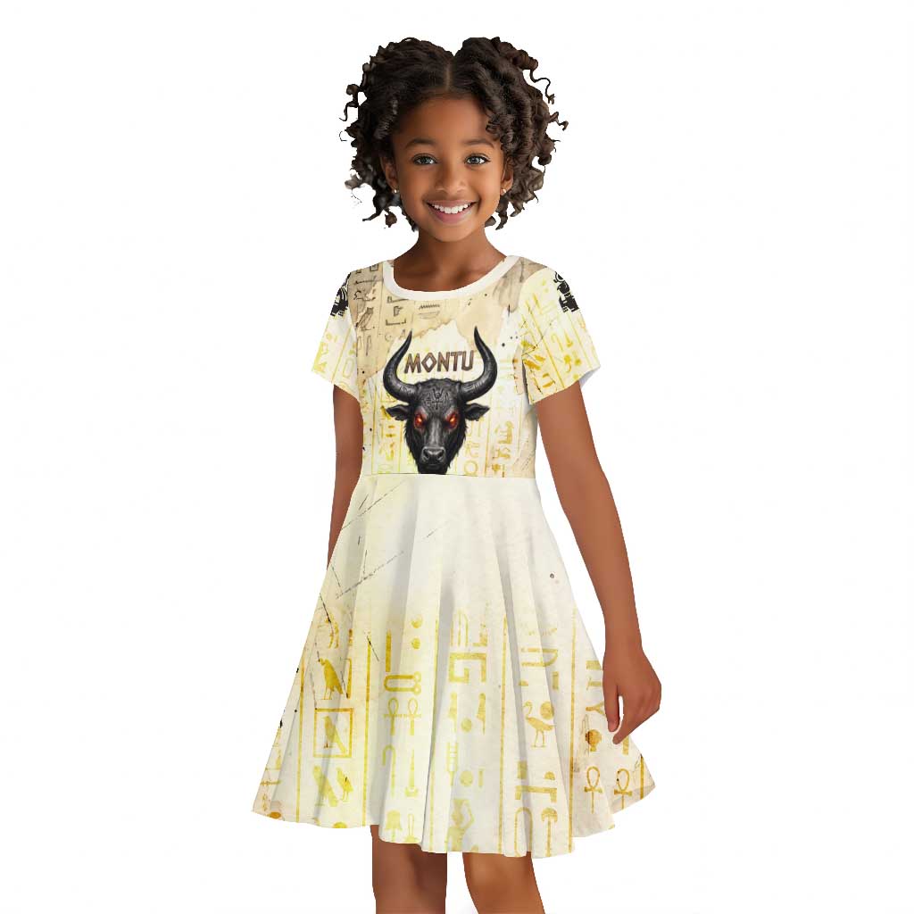 Montu Egyptian Kid Short Sleeve Dress War God Mighty Bull Symbol Ancient Power Hieroglyphic
