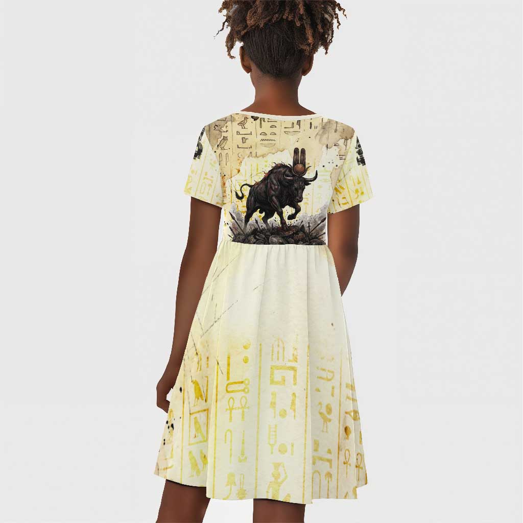 Montu Egyptian Kid Short Sleeve Dress War God Mighty Bull Symbol Ancient Power Hieroglyphic