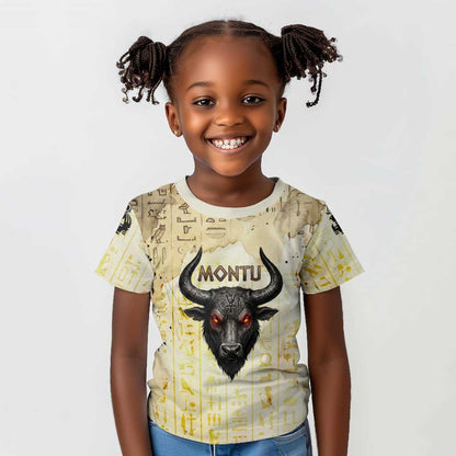 Montu Egyptian Kid T shirt War God Mighty Bull Symbol Ancient Power Hieroglyphic