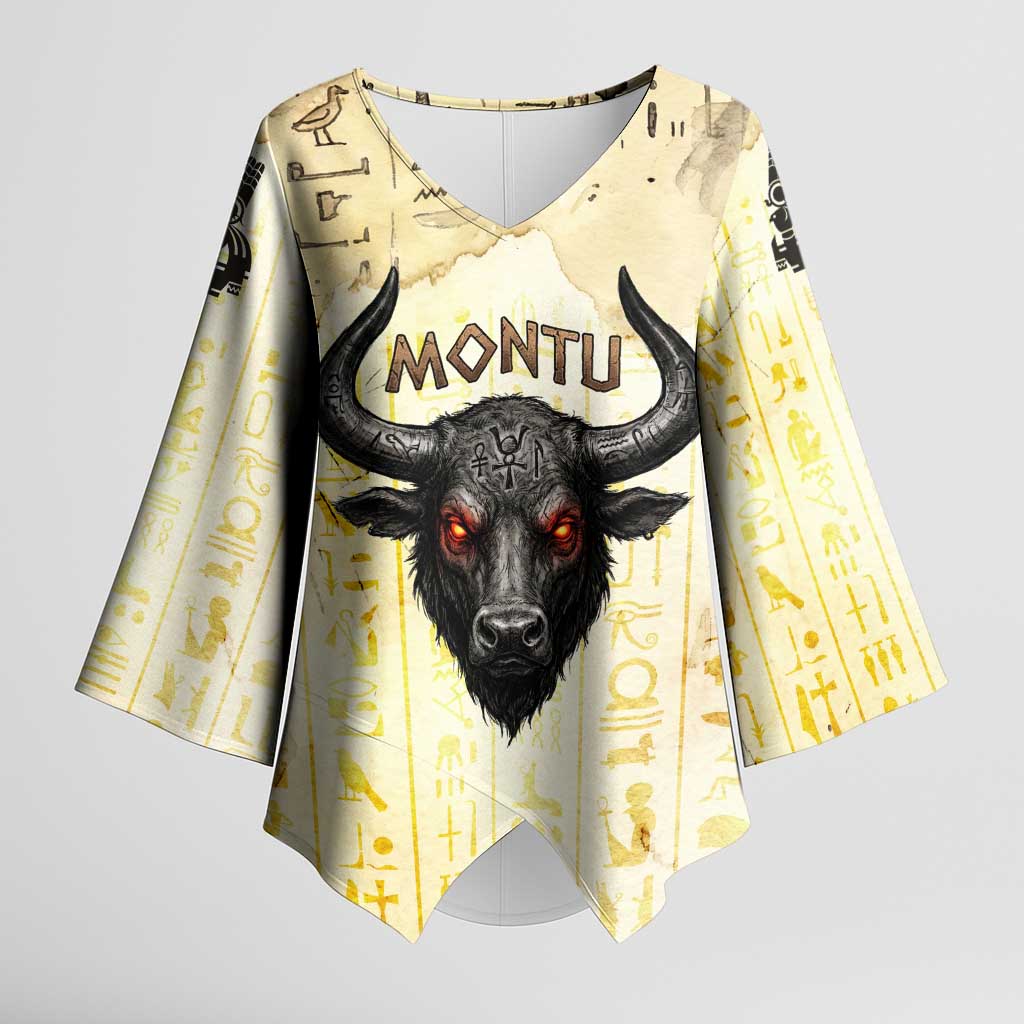 Montu Egyptian Kimono Sleeve Blouse War God Mighty Bull Symbol Ancient Power Hieroglyphic