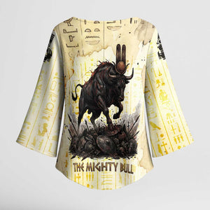 Montu Egyptian Kimono Sleeve Blouse War God Mighty Bull Symbol Ancient Power Hieroglyphic