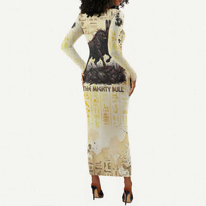 Montu Egyptian Long Sleeve Bodycon Dress War God Mighty Bull Symbol Ancient Power Hieroglyphic