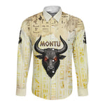 Montu Egyptian Long Sleeve Button Shirt War God Mighty Bull Symbol Ancient Power Hieroglyphic