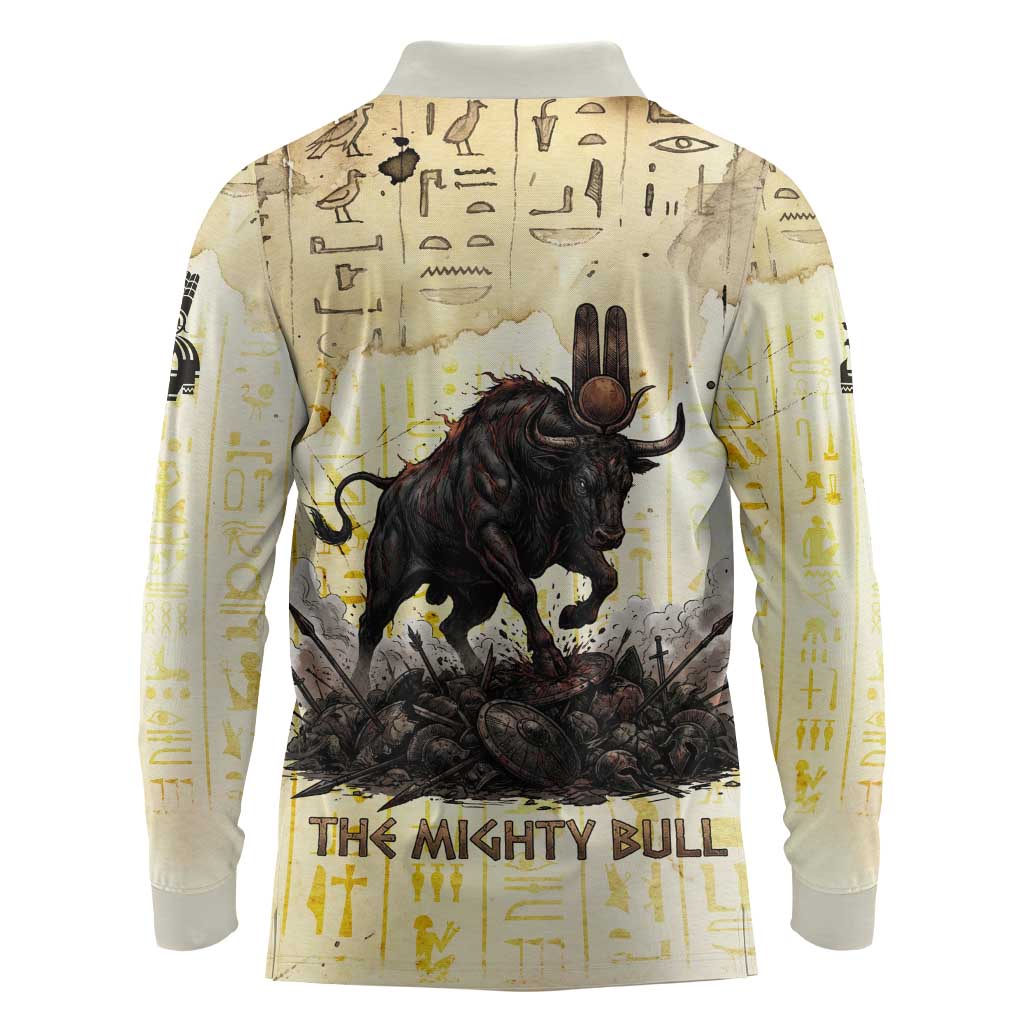 Montu Egyptian Long Sleeve Polo Shirt War God Mighty Bull Symbol Ancient Power Hieroglyphic