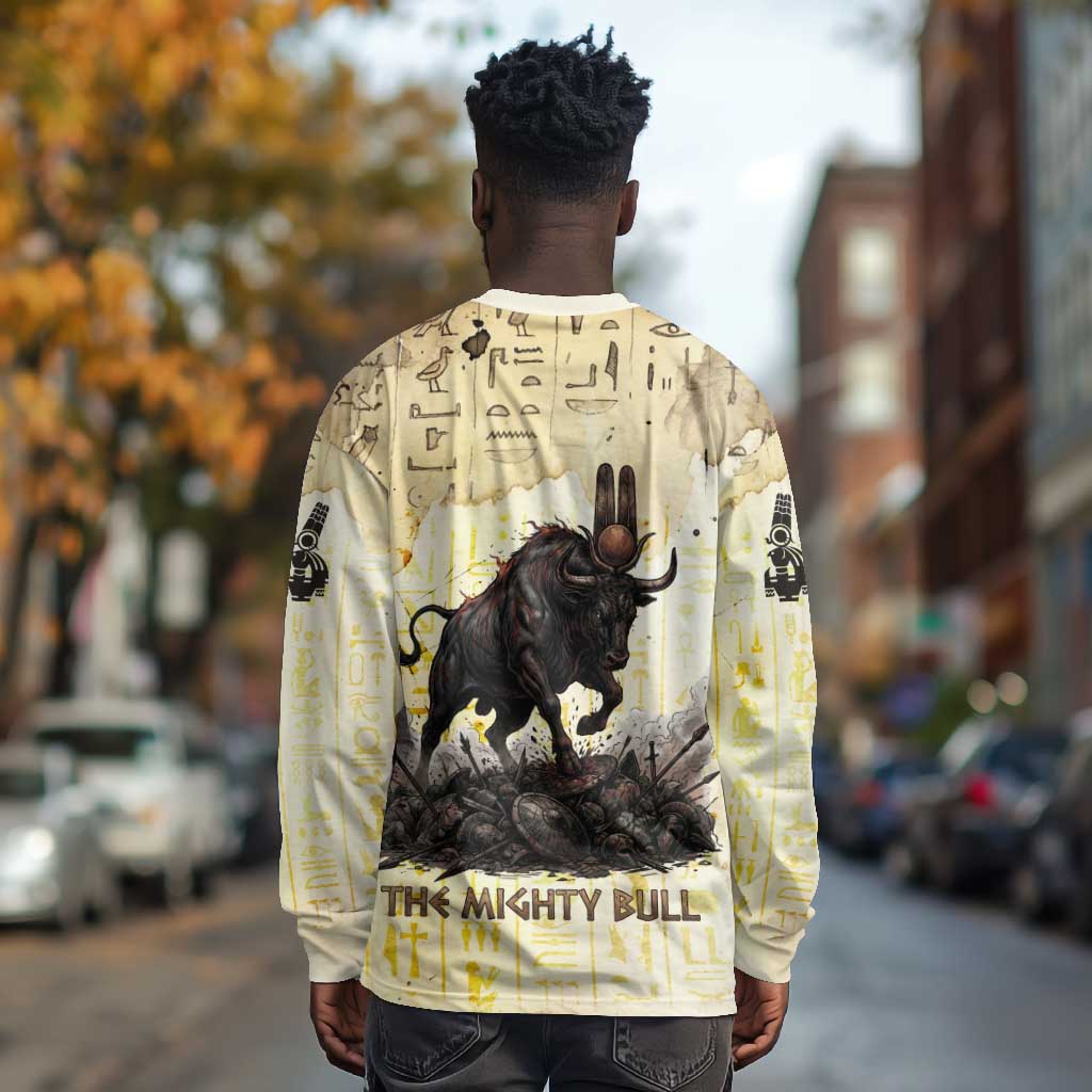 Montu Egyptian Long Sleeve Shirt War God Mighty Bull Symbol Ancient Power Hieroglyphic
