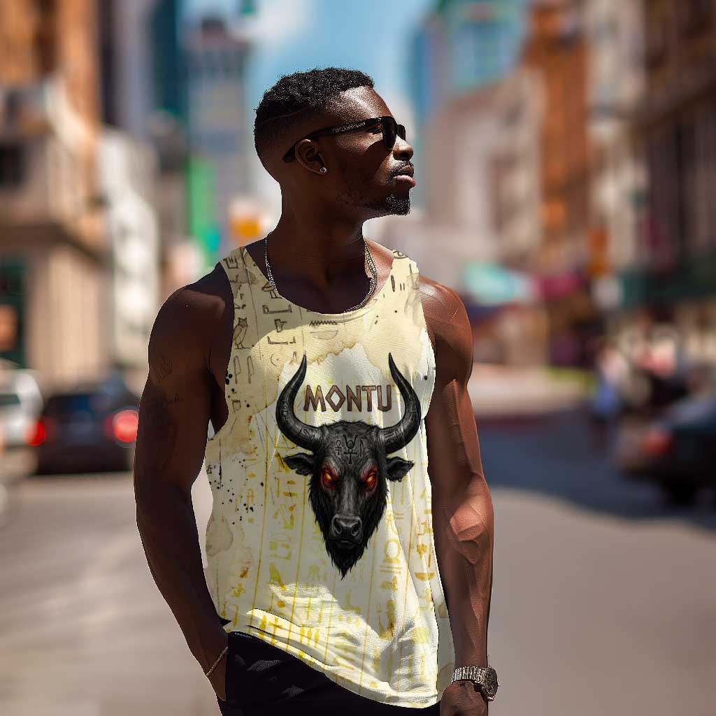 Montu Egyptian Men Tank Top War God Mighty Bull Symbol Ancient Power Hieroglyphic
