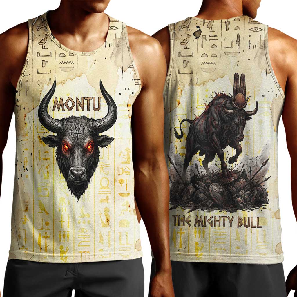 Montu Egyptian Men Tank Top War God Mighty Bull Symbol Ancient Power Hieroglyphic