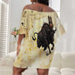 Montu Egyptian Off Shoulder Short Dress War God Mighty Bull Symbol Ancient Power Hieroglyphic