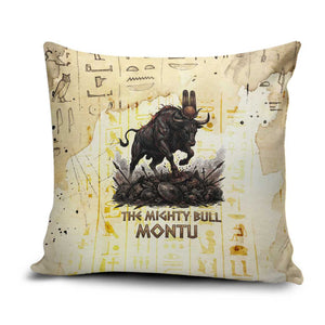 Montu Egyptian Pillow Cover War God Mighty Bull Symbol Ancient Power Hieroglyphic