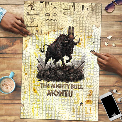 Montu Egyptian Puzzle War God Mighty Bull Symbol Ancient Power Hieroglyphic