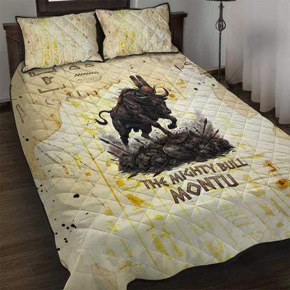 Montu Egyptian Quilt Bed Set War God Mighty Bull Symbol Ancient Power Hieroglyphic