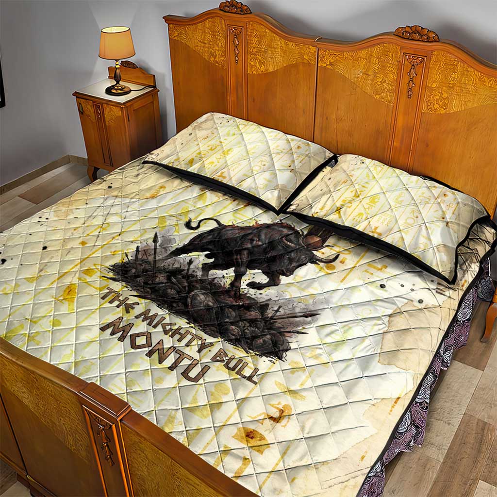 Montu Egyptian Quilt Bed Set War God Mighty Bull Symbol Ancient Power Hieroglyphic