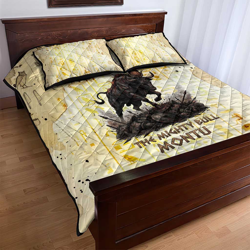 Montu Egyptian Quilt Bed Set War God Mighty Bull Symbol Ancient Power Hieroglyphic