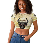 Montu Egyptian Raglan Cropped T shirt War God Mighty Bull Symbol Ancient Power Hieroglyphic
