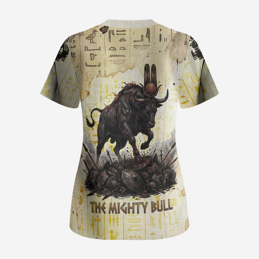Montu Egyptian Scrub Top War God Mighty Bull Symbol Ancient Power Hieroglyphic