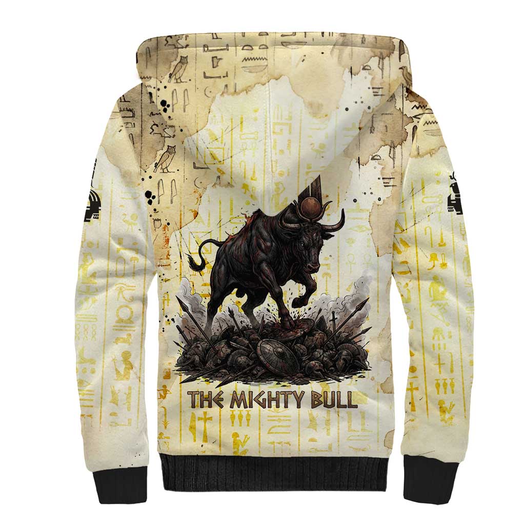 Montu Egyptian Sherpa Hoodie War God Mighty Bull Symbol Ancient Power Hieroglyphic