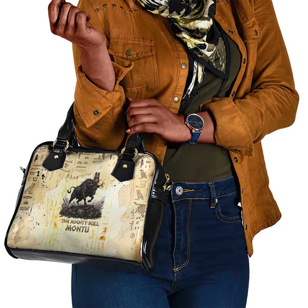 Montu Egyptian Shoulder Handbag War God Mighty Bull Symbol Ancient Power Hieroglyphic