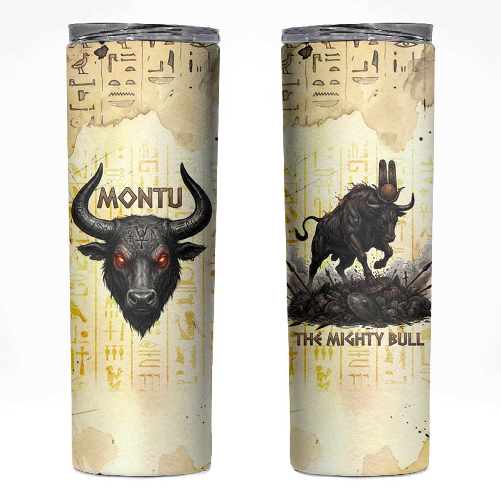 Montu Egyptian Skinny Tumbler War God Mighty Bull Symbol Ancient Power Hieroglyphic