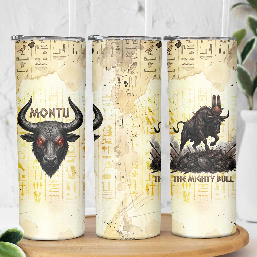 Montu Egyptian Skinny Tumbler War God Mighty Bull Symbol Ancient Power Hieroglyphic
