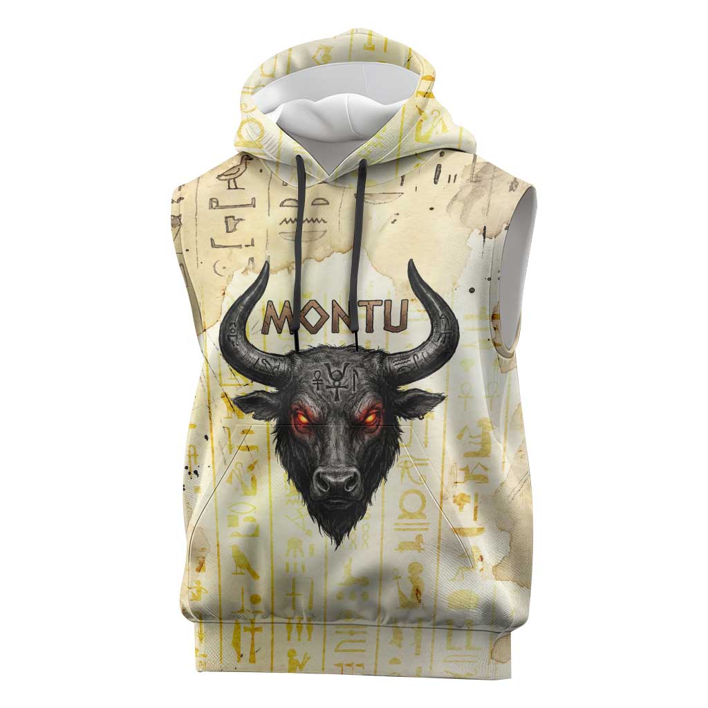 Montu Egyptian Sleeveless Hoodie War God Mighty Bull Symbol Ancient Power Hieroglyphic