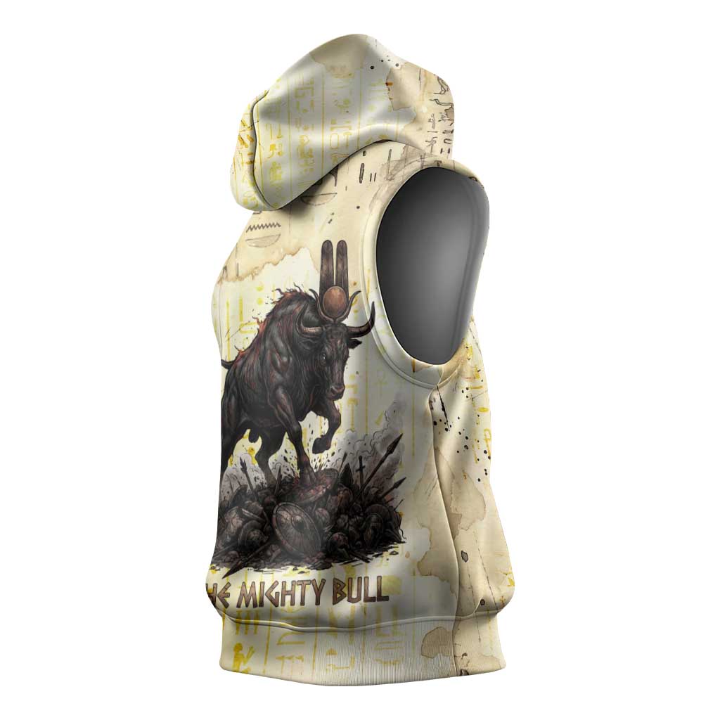 Montu Egyptian Sleeveless Hoodie War God Mighty Bull Symbol Ancient Power Hieroglyphic