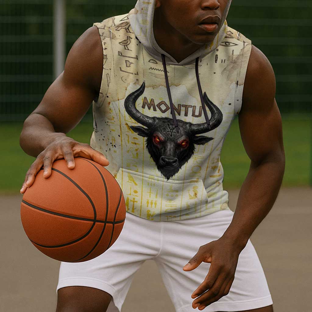 Montu Egyptian Sleeveless Hoodie War God Mighty Bull Symbol Ancient Power Hieroglyphic