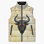 Montu Egyptian Sleeveless Puffer Jacket War God Mighty Bull Symbol Ancient Power Hieroglyphic
