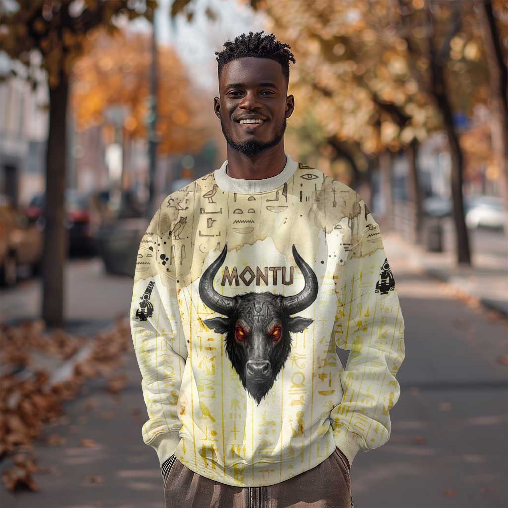Montu Egyptian Sweatshirt War God Mighty Bull Symbol Ancient Power Hieroglyphic