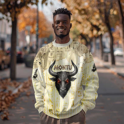 Montu Egyptian Sweatshirt War God Mighty Bull Symbol Ancient Power Hieroglyphic