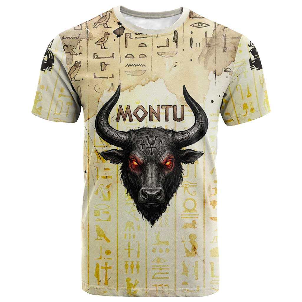 Montu Egyptian T shirt War God Mighty Bull Symbol Ancient Power Hieroglyphic