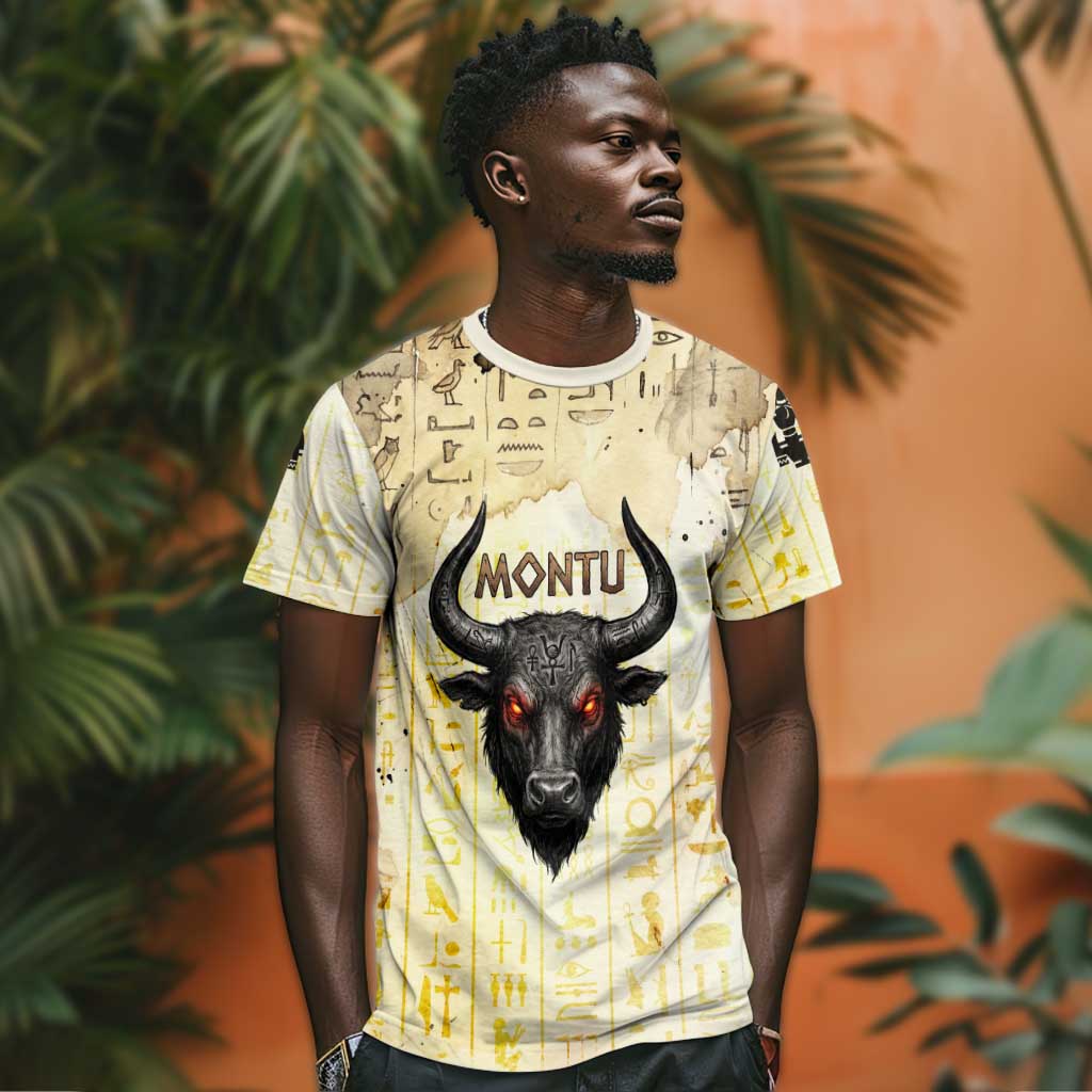 Montu Egyptian T shirt War God Mighty Bull Symbol Ancient Power Hieroglyphic