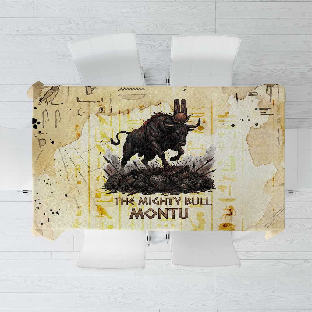 Montu Egyptian Tablecloth War God Mighty Bull Symbol Ancient Power Hieroglyphic