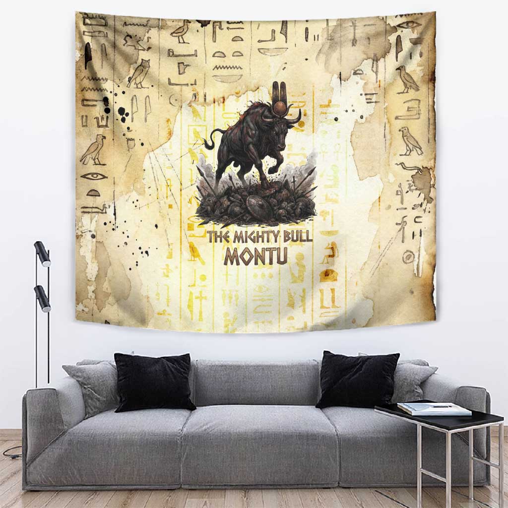 Montu Egyptian Tapestry War God Mighty Bull Symbol Ancient Power Hieroglyphic
