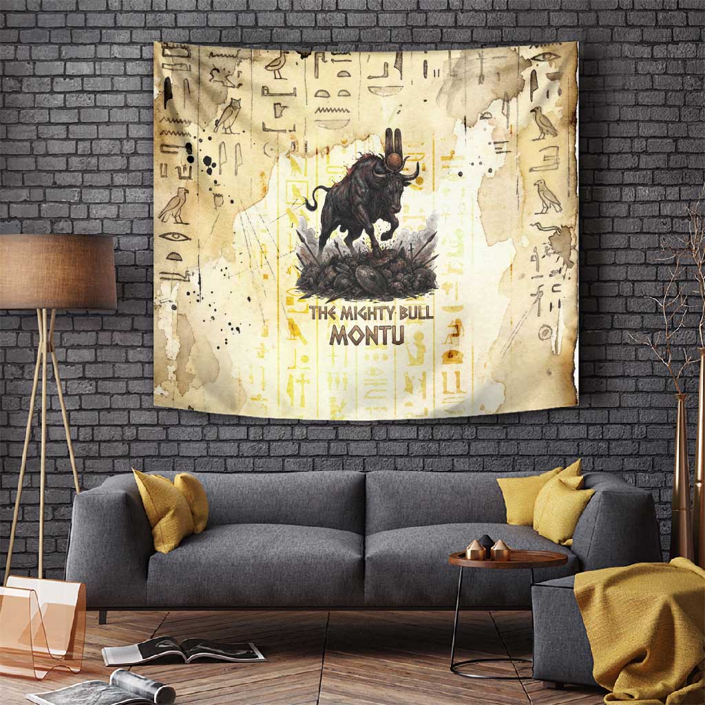 Montu Egyptian Tapestry War God Mighty Bull Symbol Ancient Power Hieroglyphic