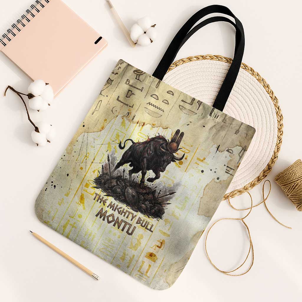 Montu Egyptian Tote Bag War God Mighty Bull Symbol Ancient Power Hieroglyphic
