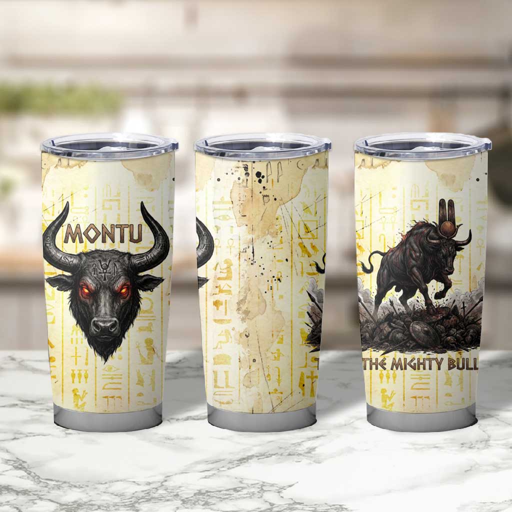 Montu Egyptian Tumbler Cup War God Mighty Bull Symbol Ancient Power Hieroglyphic