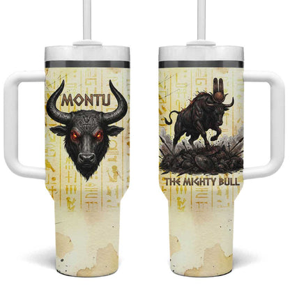 Montu Egyptian Tumbler With Handle War God Mighty Bull Symbol Ancient Power Hieroglyphic