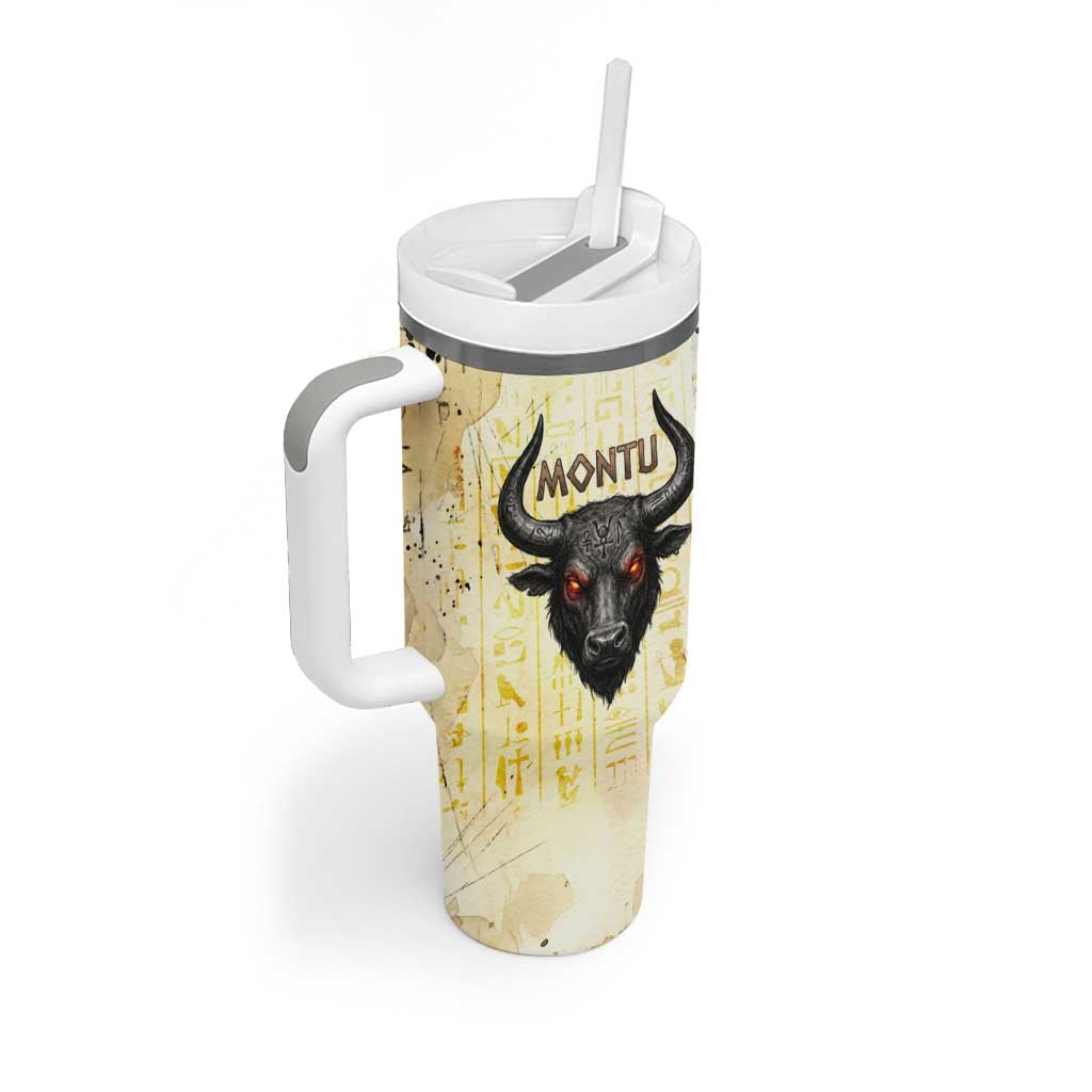 Montu Egyptian Tumbler With Handle War God Mighty Bull Symbol Ancient Power Hieroglyphic
