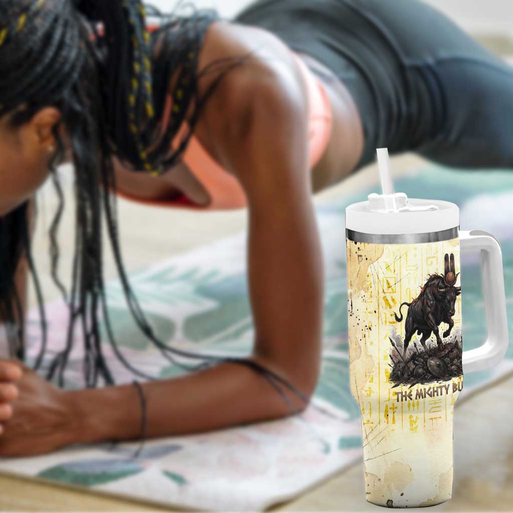 Montu Egyptian Tumbler With Handle War God Mighty Bull Symbol Ancient Power Hieroglyphic