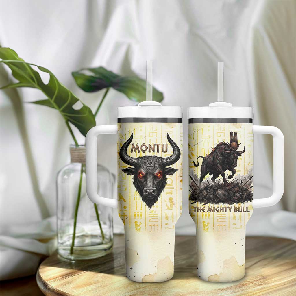 Montu Egyptian Tumbler With Handle War God Mighty Bull Symbol Ancient Power Hieroglyphic