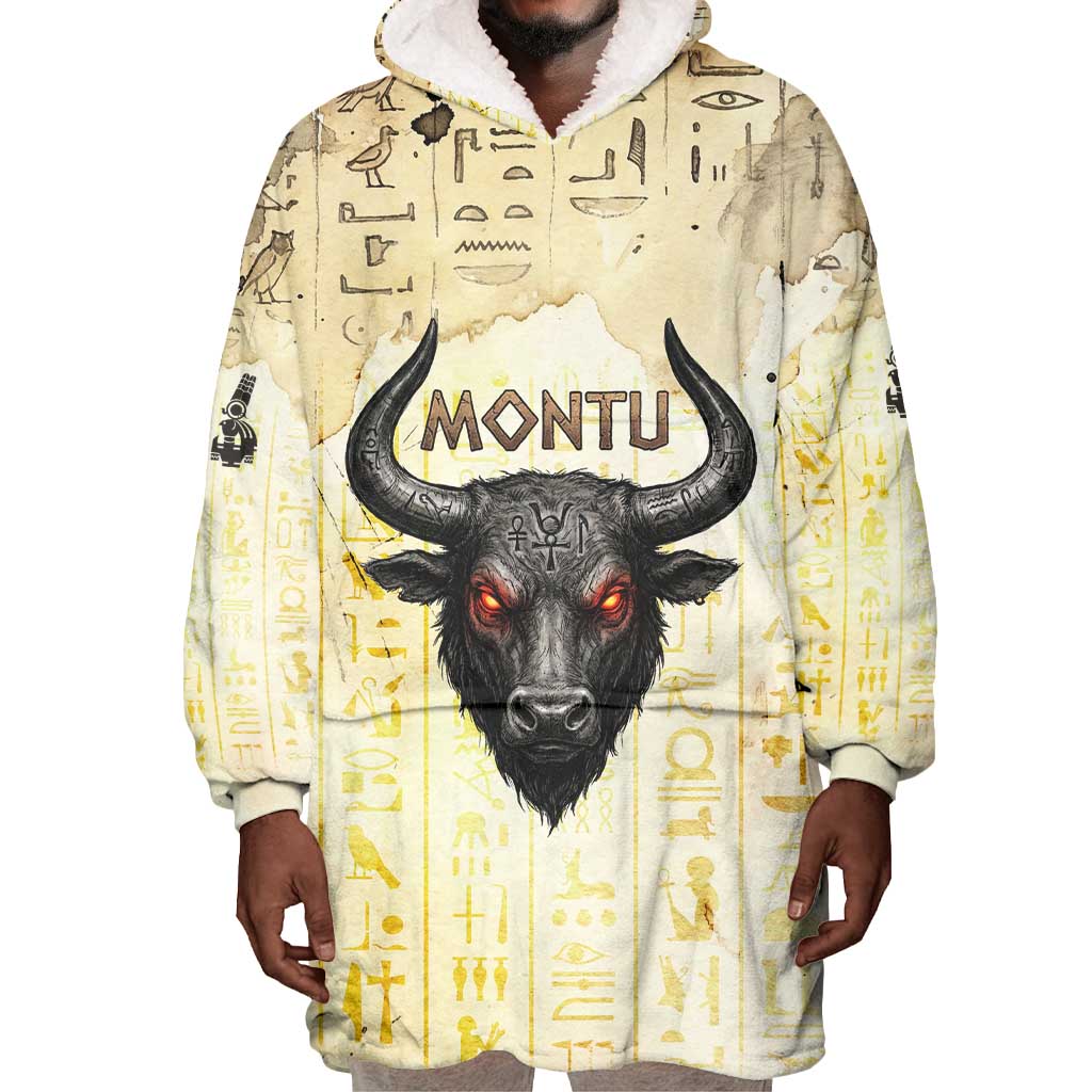 Montu Egyptian Wearable Blanket Hoodie War God Mighty Bull Symbol Ancient Power Hieroglyphic